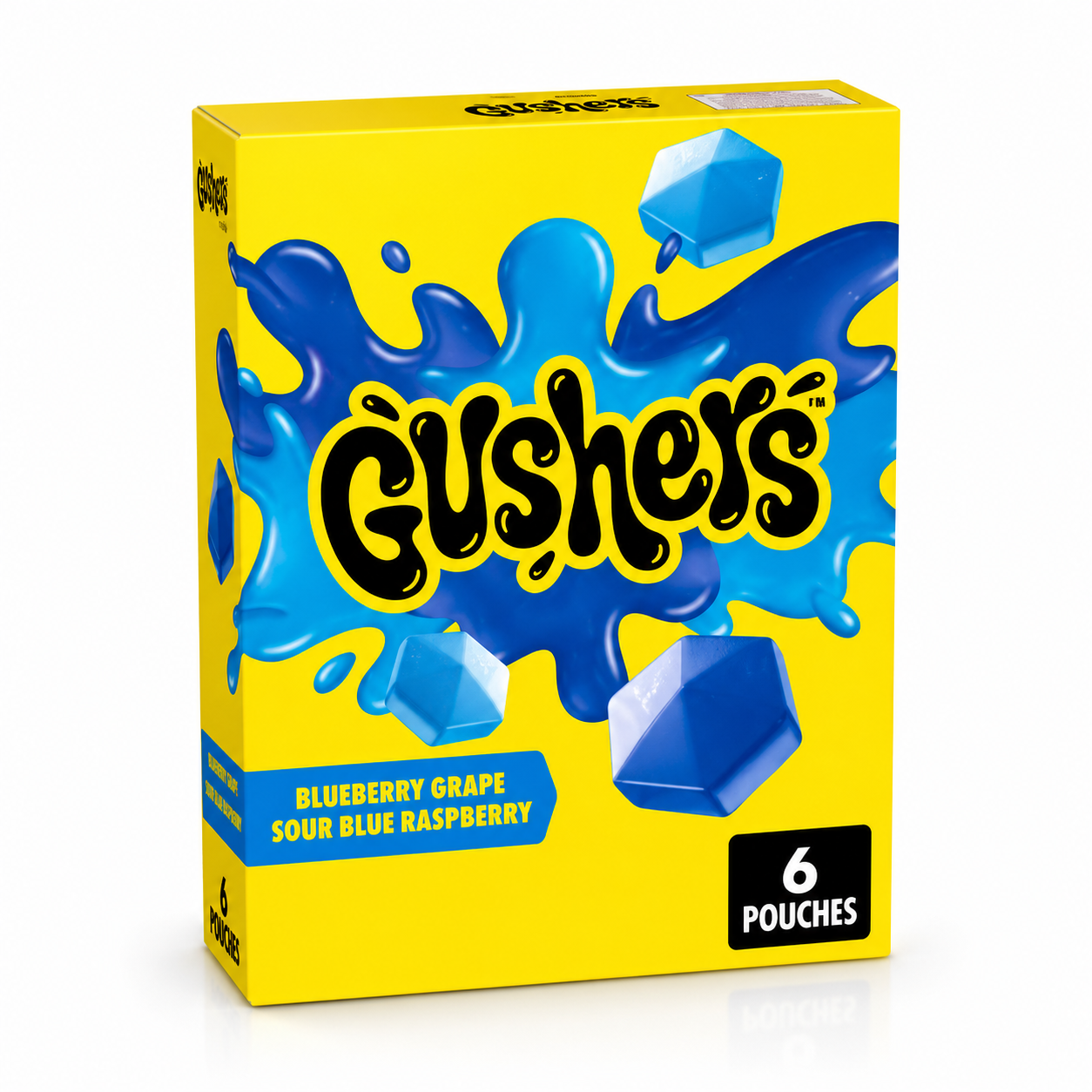 Gushers blueberry grape sour blue raspberry candy box on a white background