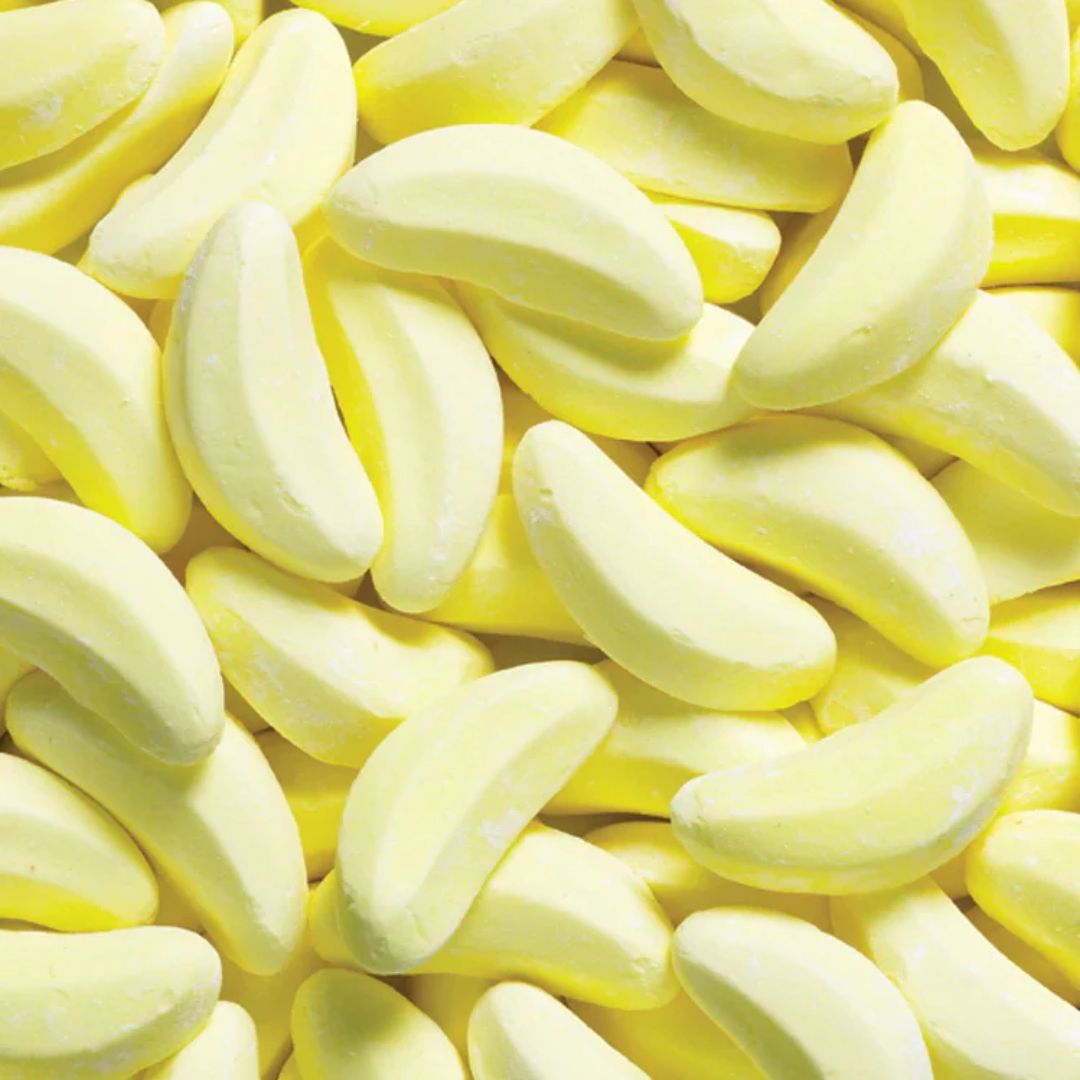 Close-up of yellow candy pieces resembling banana.