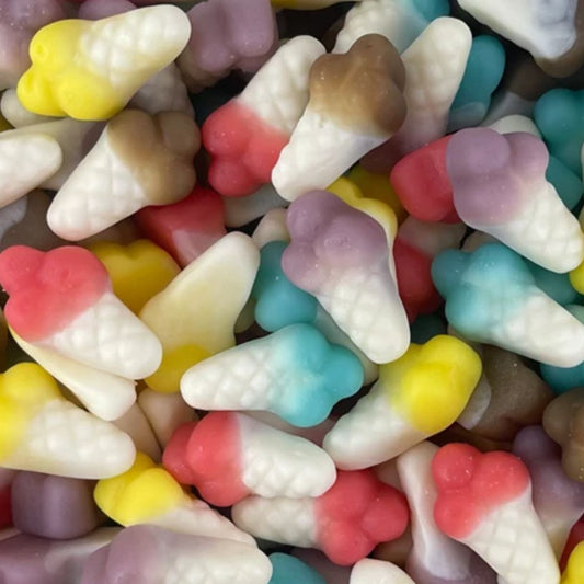 Colorful candy shaped like ice creams in a pile
